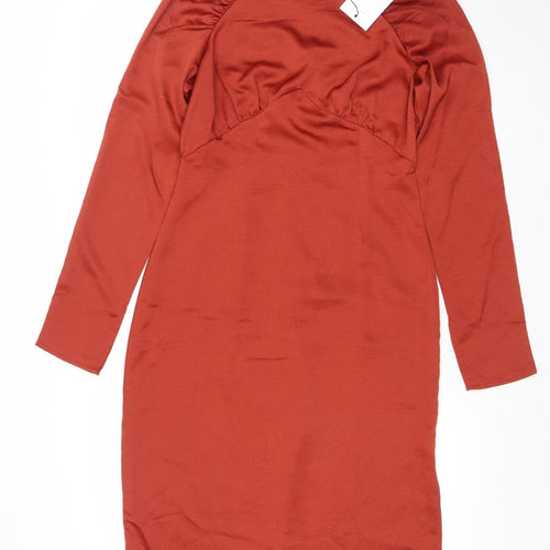 Lola May Women Red Knee Length Bodycon Dress Size 10 Long Sleeve