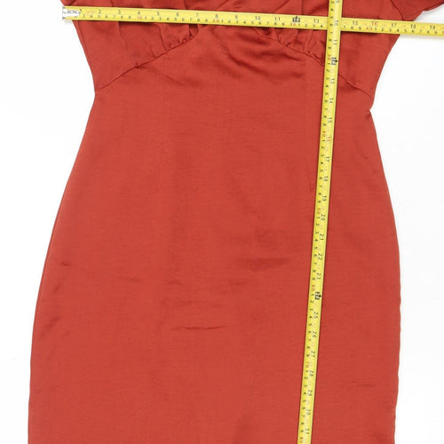 Lola May Women Red Knee Length Bodycon Dress Size 10 Long Sleeve