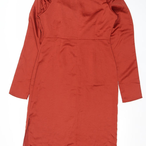 Lola May Women Red Knee Length Bodycon Dress Size 10 Long Sleeve