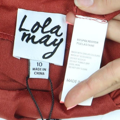 Lola May Women Red Knee Length Bodycon Dress Size 10 Long Sleeve