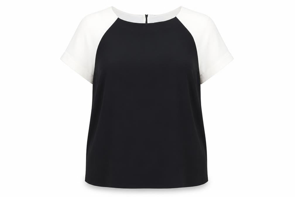 Front view of Next Women Black White Colourblock Short Sleeve Top, size 18