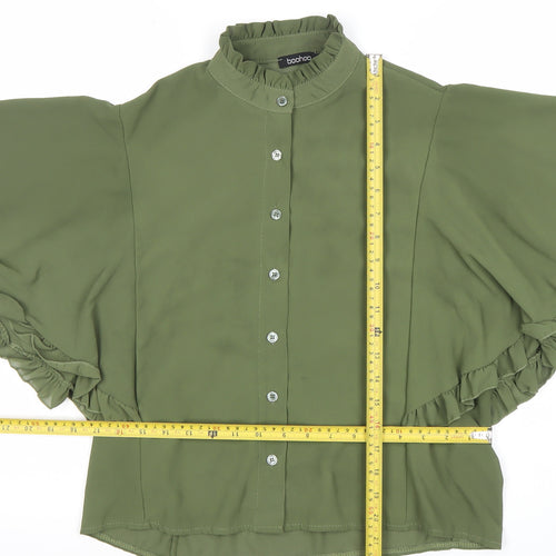 Boohoo Women’s Green Ruffle Short Sleeve Tunic Blouse Size 10