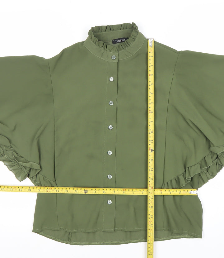 Boohoo Women’s Green Ruffle Short Sleeve Tunic Blouse Size 10