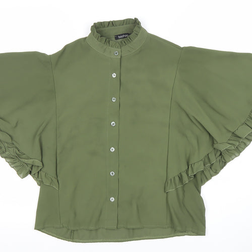 Boohoo Women’s Green Ruffle Short Sleeve Tunic Blouse Size 10