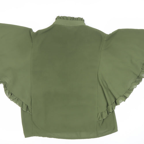 Boohoo Women’s Green Ruffle Short Sleeve Tunic Blouse Size 10