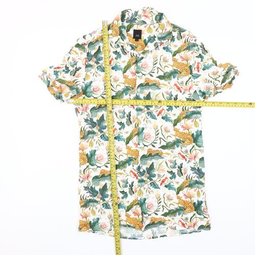 River Island Men’s Multicoloured Tropical Animal Print Short Sleeve Button-Up Shirt Size S