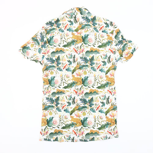 River Island Men’s Multicoloured Tropical Animal Print Short Sleeve Button-Up Shirt Size S