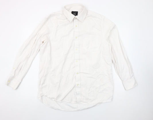 Front view of The Savile Row Company Men’s White Classic Fit Long Sleeve Cotton Button-Up Shirt, size 16.5
