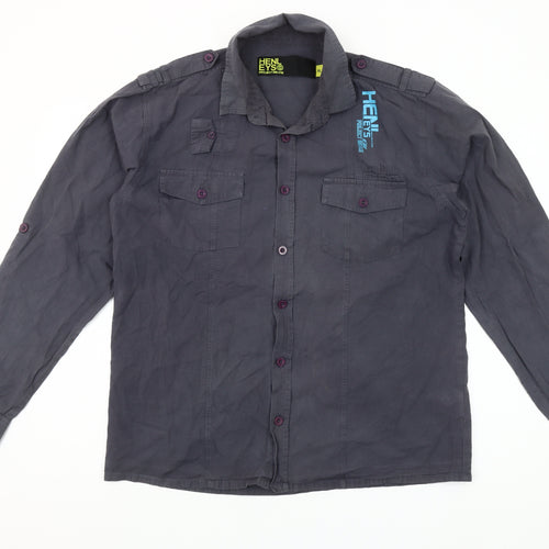 Henleys Project Deluxe Men's Grey Cotton Button-Up Shirt XL