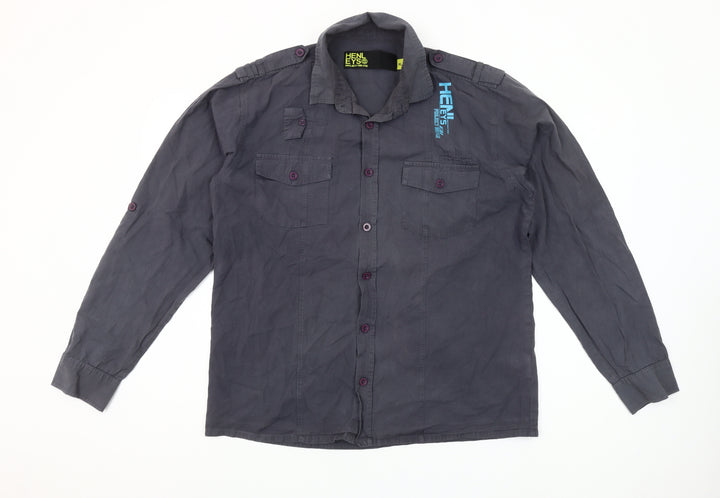 Henleys Project Deluxe Men's Grey Cotton Button-Up Shirt XL