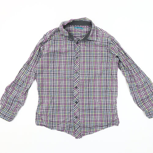 Marks and Spencer Boys Lilac Check Long Sleeve Button-Up Shirt Age 13