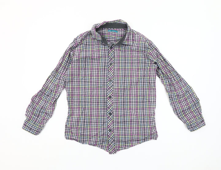 Marks and Spencer Boys Lilac Check Long Sleeve Button-Up Shirt Age 13