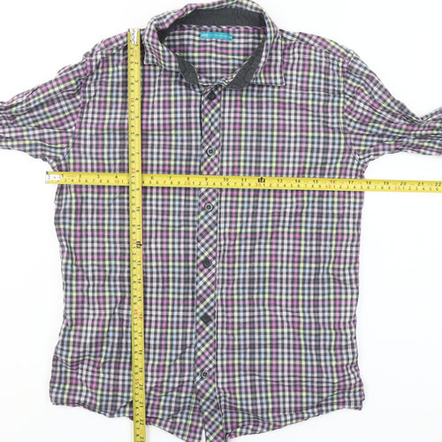 Marks and Spencer Boys Lilac Check Long Sleeve Button-Up Shirt Age 13