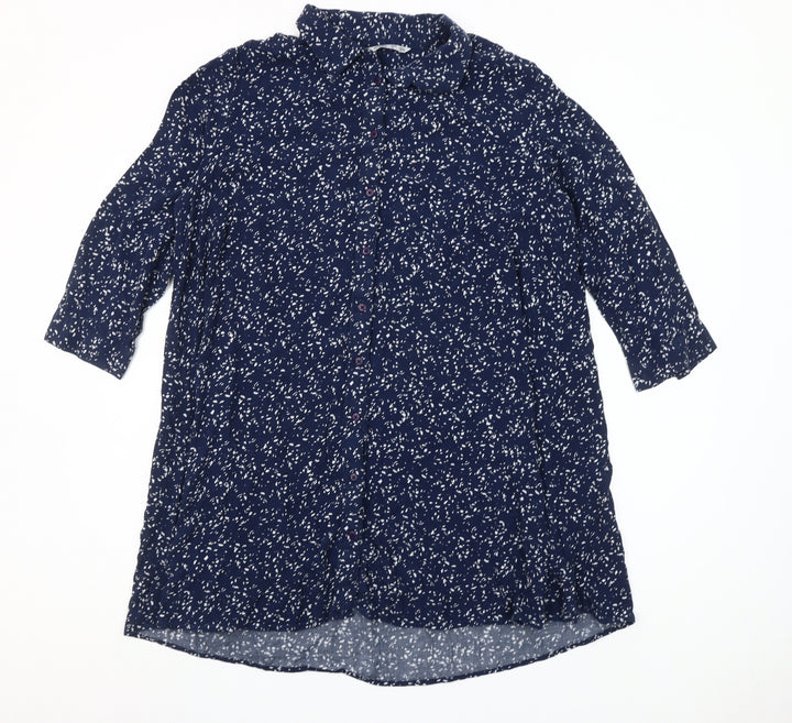 Lefties Womens Blue Floral 3/4 Sleeve Tunic Button-Up Shirt Size 12