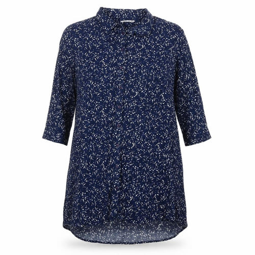 Lefties Womens Blue Floral 3/4 Sleeve Tunic Button-Up Shirt Size 12