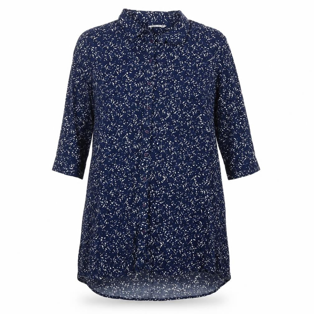Lefties Womens Blue Floral 3/4 Sleeve Tunic Button-Up Shirt Size 12