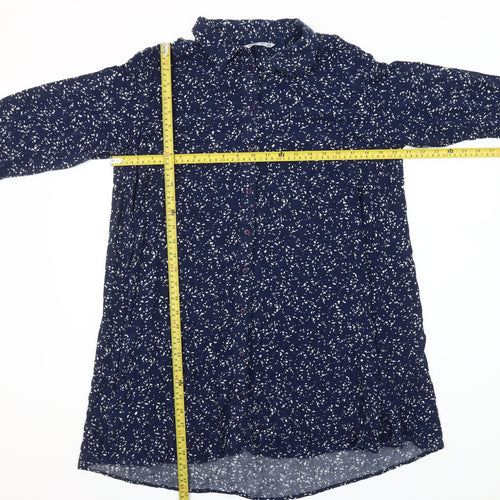 Lefties Womens Blue Floral 3/4 Sleeve Tunic Button-Up Shirt Size 12