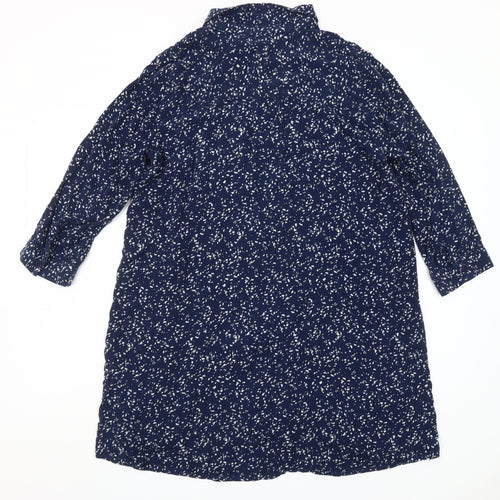 Lefties Womens Blue Floral 3/4 Sleeve Tunic Button-Up Shirt Size 12