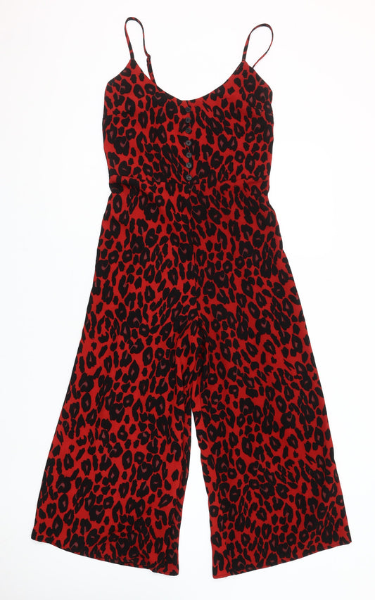 New Look Women's Red Animal Print Wide-Leg Jumpsuit Size 8