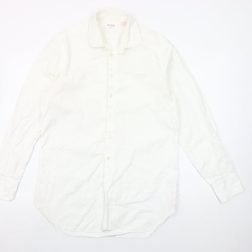 Pink Shirtmaker London Men's White 15.5 Slim Fit Cotton Button-Up Shirt