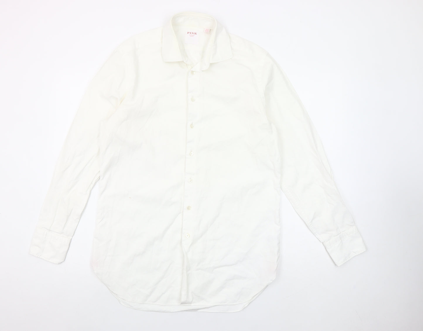 Pink Shirtmaker London Men's White 15.5 Slim Fit Cotton Button-Up Shirt