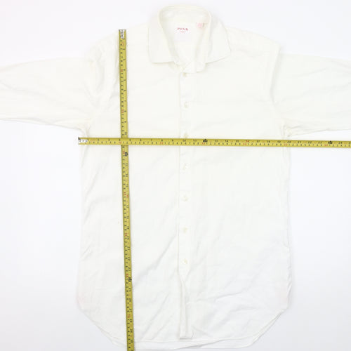 Pink Shirtmaker London Men's White 15.5 Slim Fit Cotton Button-Up Shirt