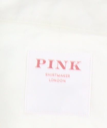 Pink Shirtmaker London Men's White 15.5 Slim Fit Cotton Button-Up Shirt