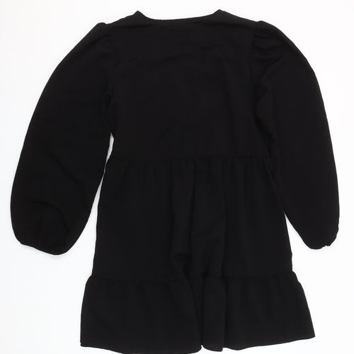 New Look Women’s Black Chiffon Wrap Dress Size 12 Long Sleeve Ruffle Hem