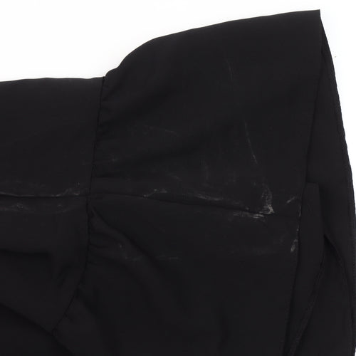 New Look Women’s Black Chiffon Wrap Dress Size 12 Long Sleeve Ruffle Hem