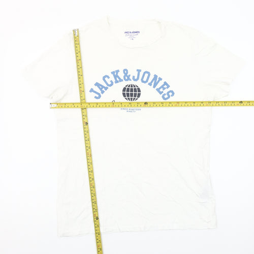 Jack & Jones Mens White Graphic Print Cotton Crew Neck T-Shirt L