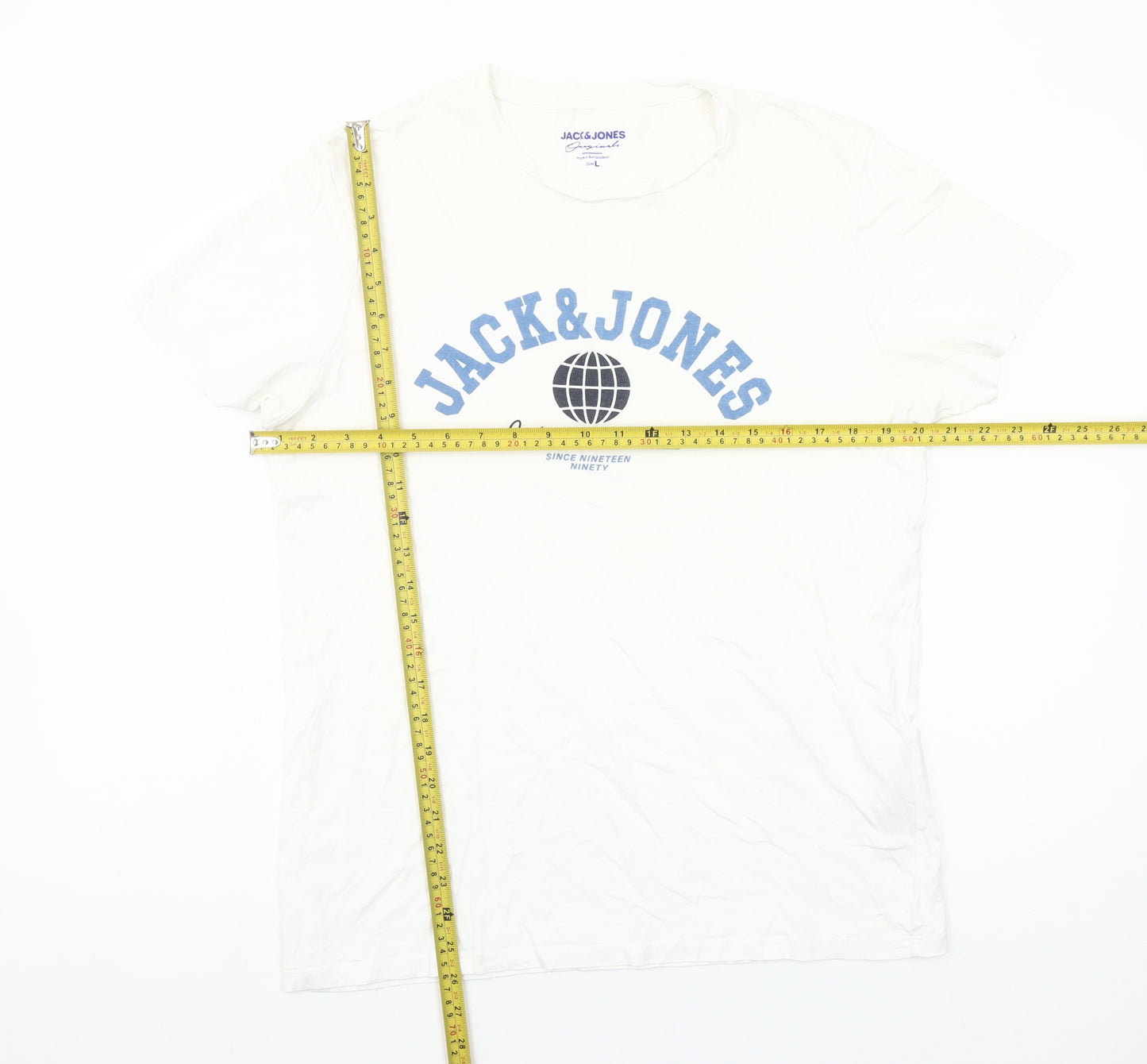 Jack & Jones Mens White Graphic Print Cotton Crew Neck T-Shirt L
