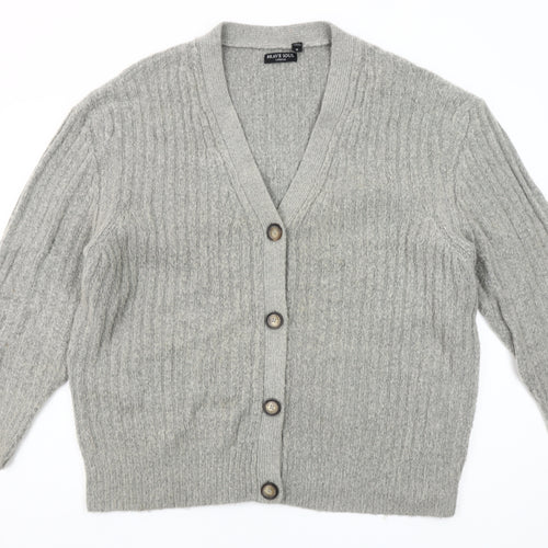 Brave Soul Womens Grey Size 16 Cable Knit V-Neck Button Cardigan
