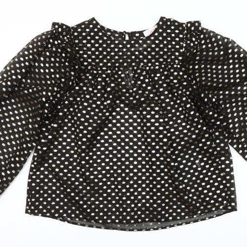 Savida Women’s Black Gold Polka Dot Long Sleeve Ruffle Blouse Size 10