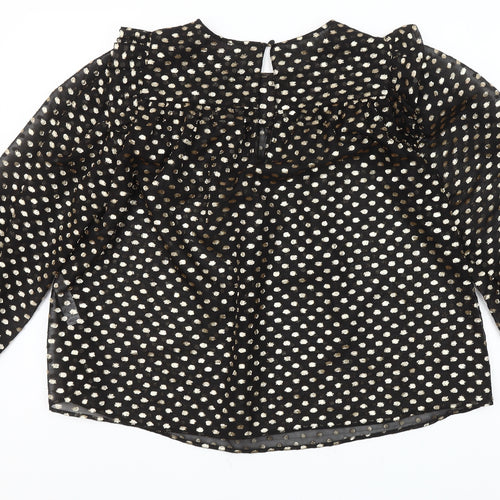 Savida Women’s Black Gold Polka Dot Long Sleeve Ruffle Blouse Size 10