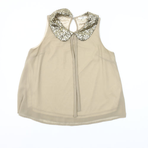 New Look Women's Beige Sequin Collar Sleeveless Blouse Size S