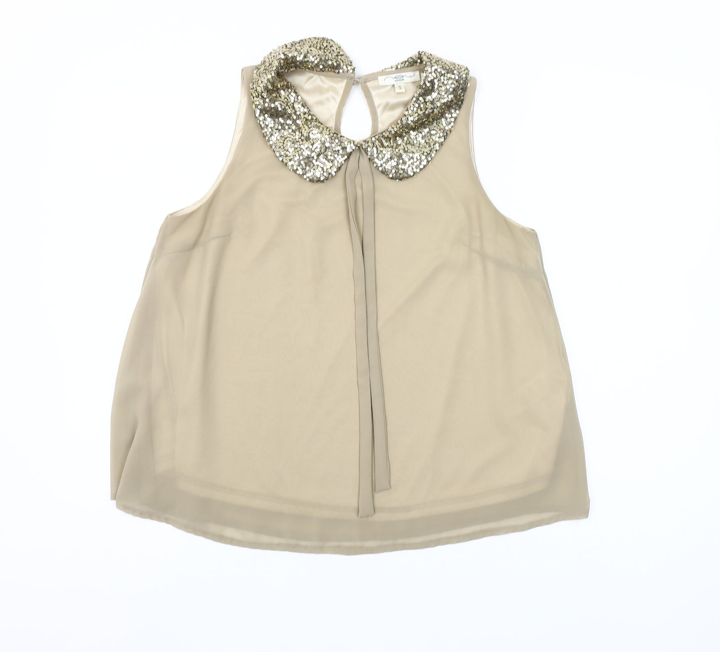 New Look Women's Beige Sequin Collar Sleeveless Blouse Size S