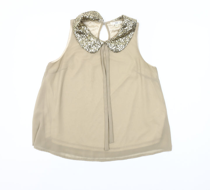 New Look Women's Beige Sequin Collar Sleeveless Blouse Size S