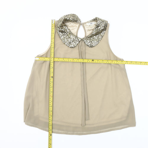 New Look Women's Beige Sequin Collar Sleeveless Blouse Size S