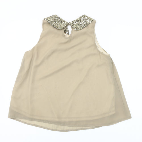 New Look Women's Beige Sequin Collar Sleeveless Blouse Size S