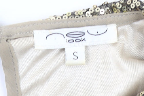 New Look Women's Beige Sequin Collar Sleeveless Blouse Size S
