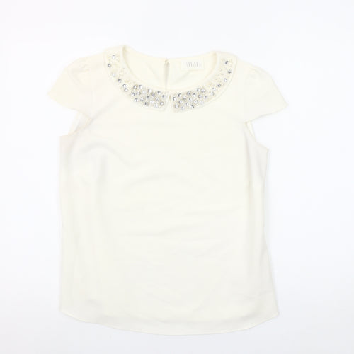 Savida Women’s Ivory Beaded Collar Short Sleeve Blouse UK 10