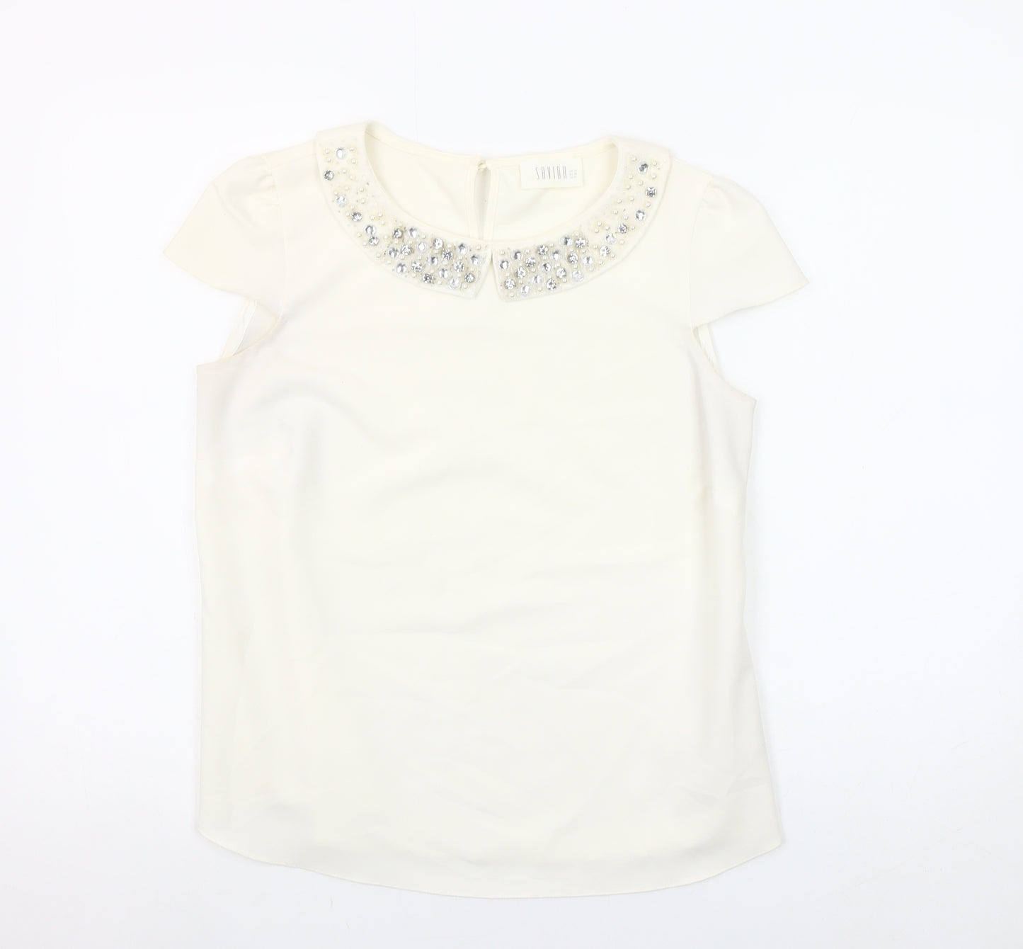 Savida Women’s Ivory Beaded Collar Short Sleeve Blouse UK 10