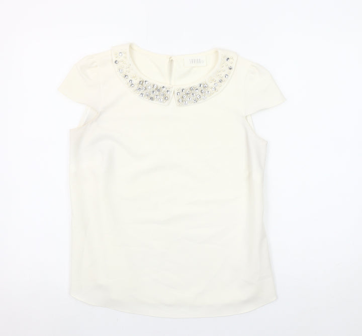 Savida Women’s Ivory Beaded Collar Short Sleeve Blouse UK 10