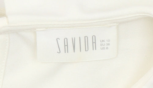 Savida Women’s Ivory Beaded Collar Short Sleeve Blouse UK 10