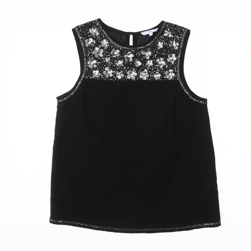New Look Women's Black Beaded Sequin Sleeveless Blouse Size 10