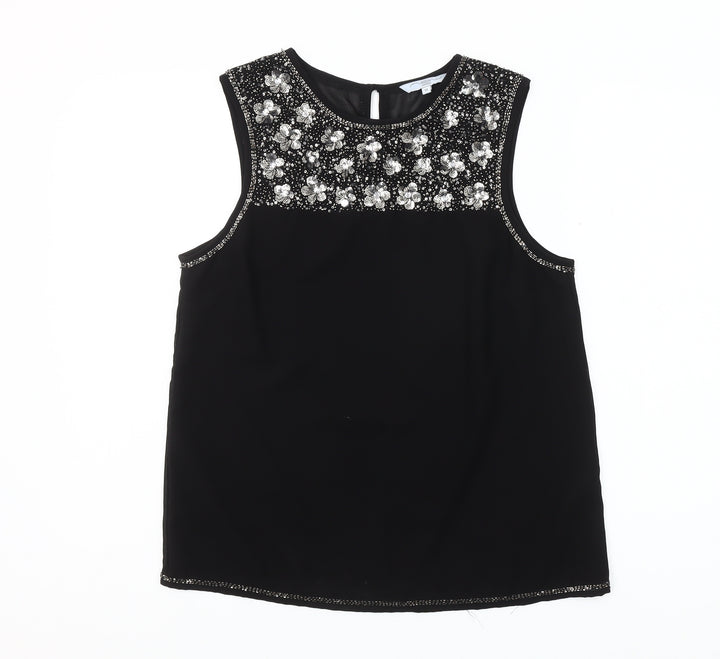 New Look Women's Black Beaded Sequin Sleeveless Blouse Size 10