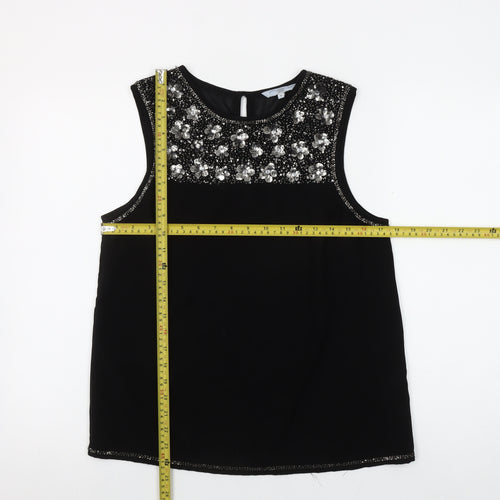 New Look Women's Black Beaded Sequin Sleeveless Blouse Size 10