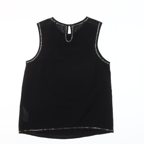 New Look Women's Black Beaded Sequin Sleeveless Blouse Size 10