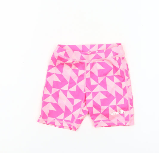 O'Neills Girls Pink Geometric Biker Shorts 7-8 Years Activewear Stretch
