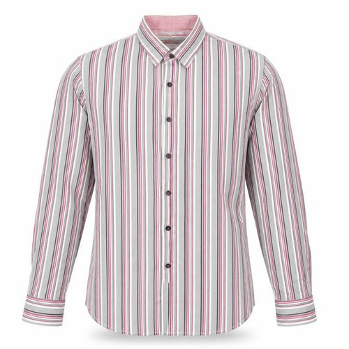 DV8 Men’s Grey Pink Striped Long Sleeve Cotton Button-Up Shirt Size L